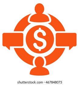 Financial Social Network icon. Vector style is flat iconic symbol with rounded angles, orange color, white background.