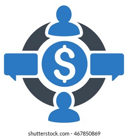Financial Social Network icon. Vector style is bicolor flat iconic symbol with rounded angles, smooth blue colors, white background.