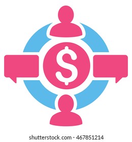 Financial Social Network icon. Vector style is bicolor flat iconic symbol with rounded angles, pink and blue colors, white background.