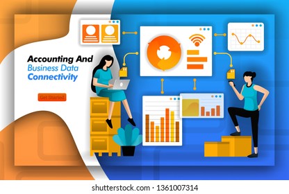 Financial software makes it easy to access Accounting and Business data connectivity. to minimize accounting fraud analysis and simplify basic accounting, data, finance and business. Flat vector style