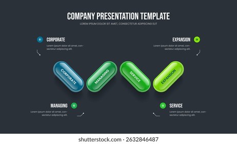 Financial Solution Four Element Infographic Slideshow Layout. Sales Analysis 4 Step Diagram Frame Template. Business Insight Presentation Design Vector Illustration.