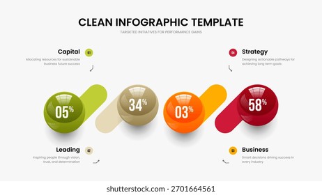 Solução financeira Layout de apresentação de slides em gráfico de quatro etapas. Modelo de Quadro do Gráfico de Opções do Enterprise Performance 4. Ilustração de vetor de design de slide de previsão de consultoria.