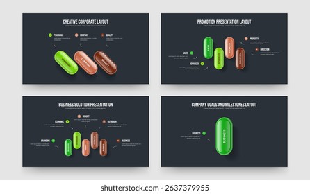 Financial Solution Three Four Five One Element Diagram Presentation Layout Vector Illustration Bundle. Visual Campaign 3 4 5 1 Step Infographic Slide Design Set.