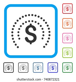 Financial Sphere Shield icon. Flat grey iconic symbol inside a light blue rounded squared frame. Black, gray, green, blue, red, orange color versions of Financial Sphere Shield vector.