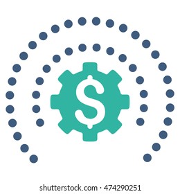 Financial Sphere Shield Options icon. Vector style is bicolor flat iconic symbol with rounded angles, cobalt and cyan colors, white background.