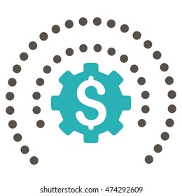 Financial Sphere Shield Options icon. Vector style is bicolor flat iconic symbol with rounded angles, grey and cyan colors, white background.