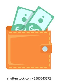 Financial stability salary in wallet vector, isolated dollars currency. Banknote in leather purse, profit and benefit, payment money allowance, cash