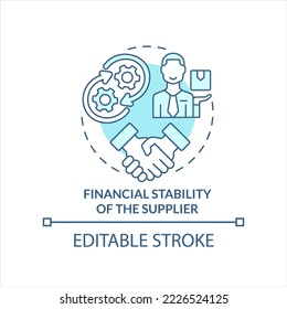 Financial stability of supplier turquoise concept icon. Secure agreement abstract idea thin line illustration. Isolated outline drawing. Editable stroke. Arial, Myriad Pro-Bold fonts used