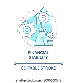 Financial stability turquoise concept icon. Savings to get balanced life abstract idea thin line illustration. Isolated outline drawing. Editable stroke. Roboto-Medium, Myriad Pro-Bold fonts used