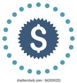 Financial Stamp vector icon. Style is bicolor flat circled symbol, cyan and blue colors, rounded angles, white background.