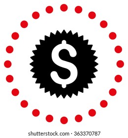 Financial Stamp vector icon. Style is bicolor flat circled symbol, intensive red and black colors, rounded angles, white background.