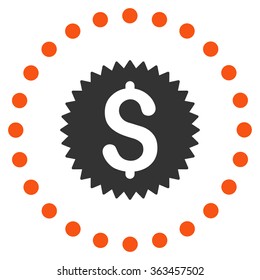 Financial Stamp vector icon. Style is bicolor flat circled symbol, orange and gray colors, rounded angles, white background.