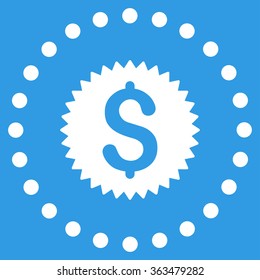 Financial Stamp vector icon. Style is flat circled symbol, white color, rounded angles, blue background.