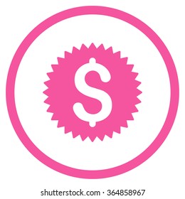 Financial Stamp vector icon. Style is flat circled symbol, pink color, rounded angles, white background.