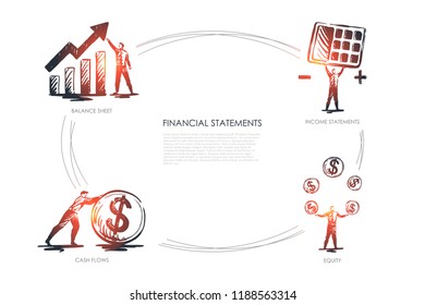 Financial statemens, income statements, equiti, cash flows, balance sheet