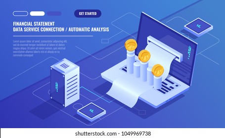 Financial Statement, Analysis And Statistic Online Servises, Laptop With Payment Schedule, Money Cash Accounting Isometric Vector Technology