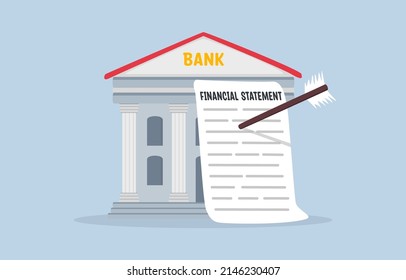 Financial statement for bank loan, Sending financial data to bank for extension of credit concept,  archery arrow hit on bank with financial statement document.