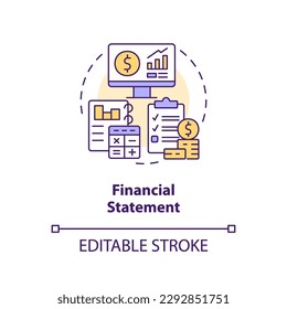 Financial statement concept icon. Business performance. Bookkeeping element abstract idea thin line illustration. Isolated outline drawing. Editable stroke. Arial, Myriad Pro-Bold fonts used