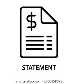 Financial Statement Icon. Bank Documents. Paper With The Dollar Sign On Top. Stroke Outline Style. Vector. Isolate On White Background.