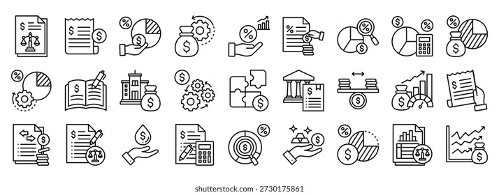 Financial Statement icon collection. Containing design Balance Sheet, Income Statement, Profit Loss , Liabilities, Depreciation, Amortization