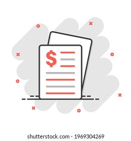 Financial statement icon in comic style. Document cartoon vector illustration on white isolated background. Report splash effect business concept.
