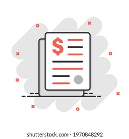 Financial statement icon in comic style. Document cartoon vector illustration on white isolated background. Report splash effect business concept.