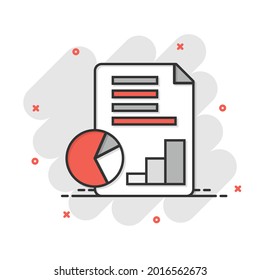 Financial statement icon in comic style. Document cartoon vector illustration on white isolated background. Report splash effect business concept.