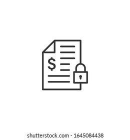 Financial statement icon in flat style. Document with lock vector illustration on white isolated background. Report business concept.