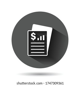 Financial statement icon in flat style. Document vector illustration on black round background with long shadow effect. Report circle button business concept.