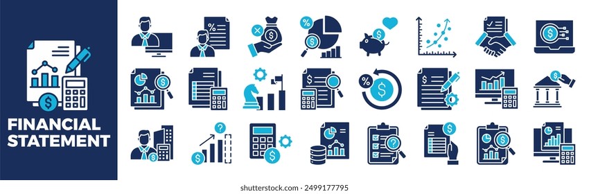 Financial Statement Icon Set For Design Elements, business, finance, accounting, analysis, calculator	