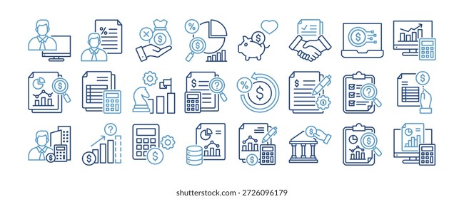 Ícone do Demonstrativo Financeiro Definido para Elementos de Design, negócios, finanças, contabilidade, análise, calculadora