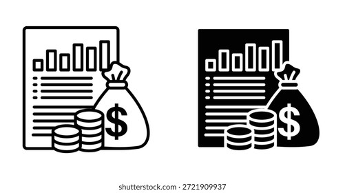 Conjunto de Ícones do Demonstrativo Financeiro. Símbolo de vetor de demonstrativo financeiro em estilo com preenchimento e contorno em preto.