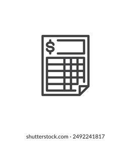 Financial Statement line icon. linear style sign for mobile concept and web design. Document with a summary of financial information outline vector icon. Symbol, logo illustration. Vector graphics