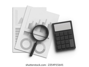 Financial statement, preparation of reports. Concept of financial report, digital accounting, audit and financial research, accounting report. 3D Vector illustration.