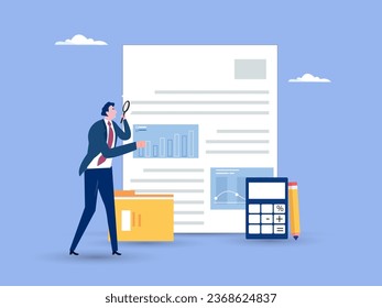 Financial statement, preparation of reports. Concept of financial report, digital accounting, audit and financial research, accounting report. Vector illustration in flat design