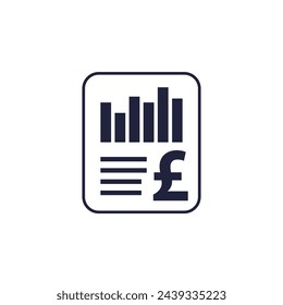 Financial statement or report icon with a pound on white