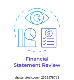 Financial statement review blue gradient concept icon. Accounting monitoring, control. Round shape line illustration. Abstract idea. Graphic design. Easy to use in infographic, presentation