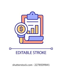 Financial statement RGB color icon. Balance sheet. Bank receipt. Management accounting. Company performance. Isolated vector illustration. Simple filled line drawing. Editable stroke. Arial font used