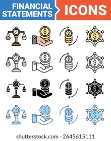 Financial statements banner icon set with multiple style collection.