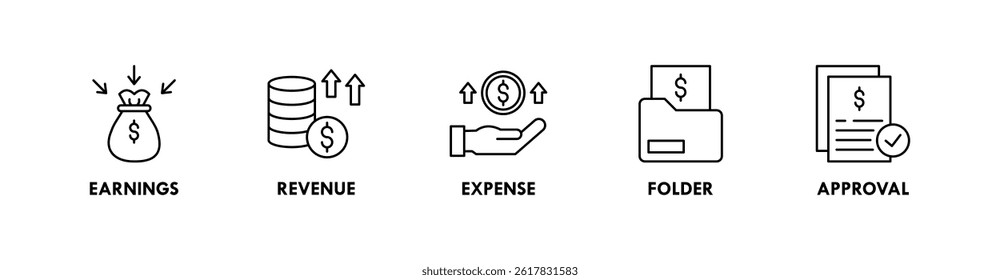 ícone da Web do banner do Financial Statements ilustração do conceito com ícone de ganhos, receita, despesa, pasta e aprovação