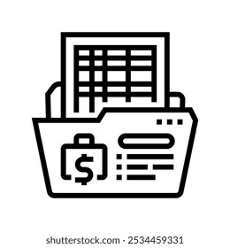 vetor da linha de planejamento de orçamento dos demonstrativos financeiros. sinal de planejamento de orçamento dos demonstrativos financeiros. símbolo de contorno isolado ilustração em preto