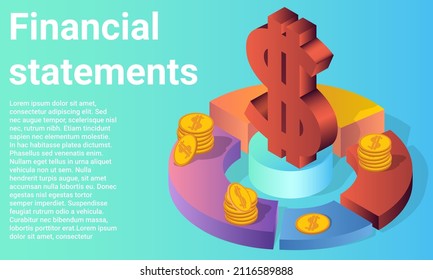 Financial statements.Dollar icon and on the background of charts and graphs.The concept of monetary control.Poster in business style.Flat vector illustration.