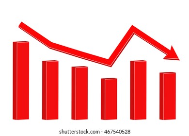 Financial statistic down indication arrow. Vector illustration isolated on white background