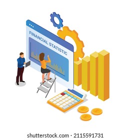 Financial statistic isometric 3d vector concept for banner, website, illustration, landing page, flyer, etc.