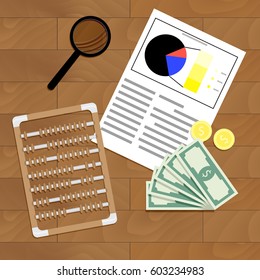 Financial statistics and analysis. Review graph document, research statistic finance, vector illustration
