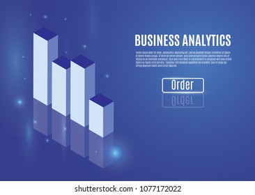 Financial statistics and, analytics, business cooperation, vector illustration of success on a blue background. Sales charts.