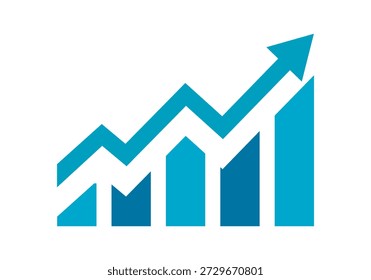 Gráfico de barras de estatísticas financeiras com seta de crescimento ascendente