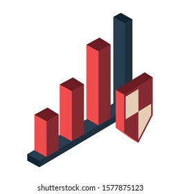 financial statistics bars graphic with dollar shield vector illustration design