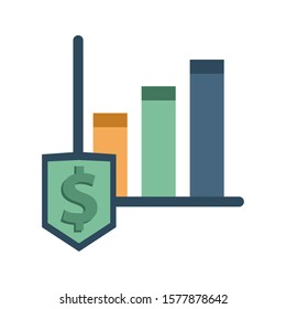 financial statistics bars graphic with dollar shield vector illustration design