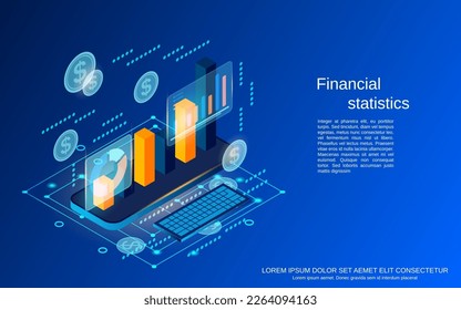 Financial statistics, business analytics flat 3d isometric vector concept illustration